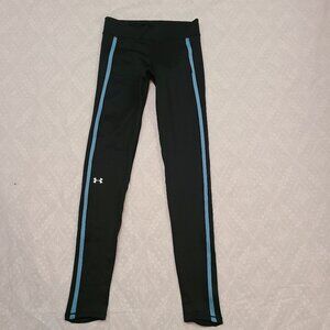 Under Armour Cold Gear Compression Leggings - Black Blue Stripe - Size Small